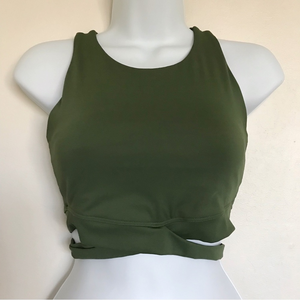 Montiel Activewear Green Kennedy Bra Size Small Crossover Hem Medium Impact
